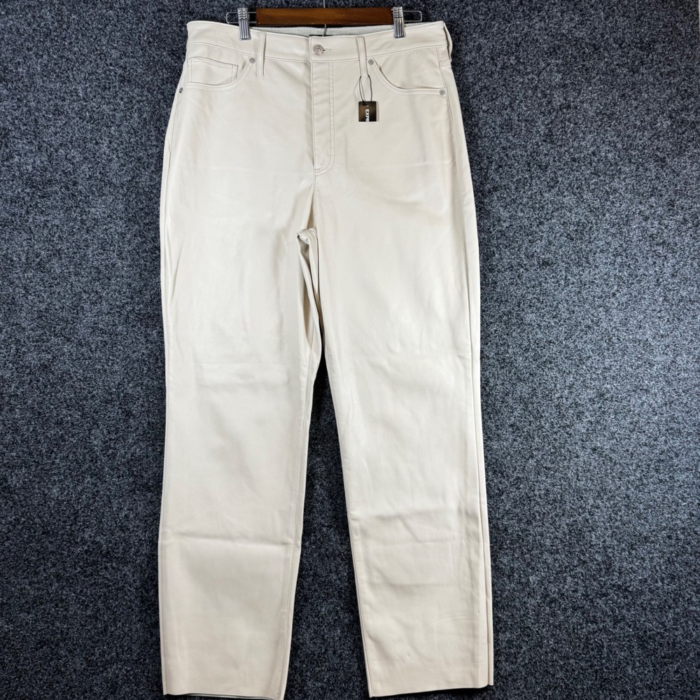 Express‎ Modern Straight Super High Rise Vegan Leather Pants Off White 14R NEW